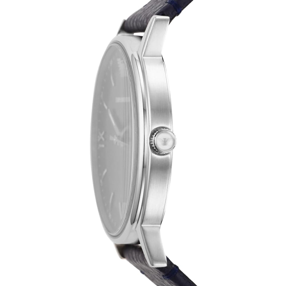 Emporio Armani Reloj para hombre, movimiento de tres manecillas, caja de acero inoxidable plateado de 41 mm con correa de piel, AR11012, Tono azul y plateado