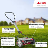 AL-KO 113866, Razor Cut 38.1 HM Premium Cortacésped Manual de Corte helicoidal. Trabajo 38 cm. Ideal 250 m².