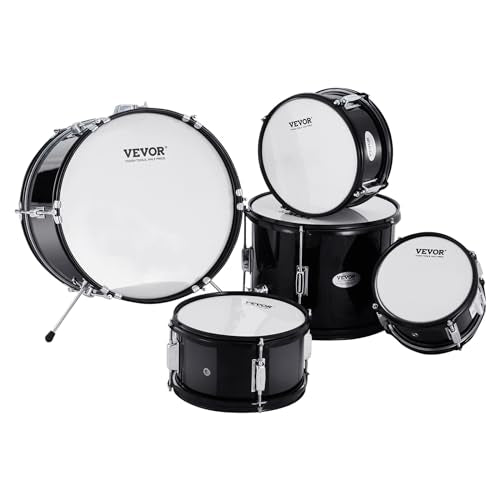 VEVOR Juego de Batería para Niños de Cinco Piezas, Juego Completo de Batería para Niños Principiantes con Bajo, TOMS, Caja, Bombo, Trono Ajustable, Pedal de Charles y Dos Pares de Baquetas, Negro