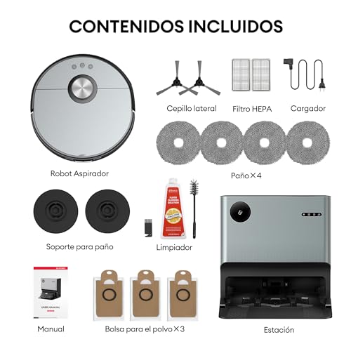 Ultenic MC1 Robot Aspirador y fregasuelos con Mopa Giratoria Doble, Funciones Automáticas: Vaciado, Lavado, Secado, Limpieza de la Base, Navegación LIDAR, 200 min, 5000Pa, WiFi/App/Alexa/Siri/IFTTT