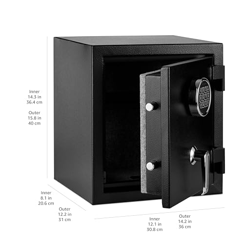 Amazon Basics Caja fuerte resistente a incendios, con teclado electrónico programable, 23.5 l, negro, 36 x 31 x 40 cm (ancho x prof. x alto)