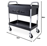 QUIRUMED - Carro para Peluquería y Tatuajes | Bandeja Superior e Inferior | Cajón con Cerradura | Ruedas con Freno, Negro, Normal, Acero Aleado