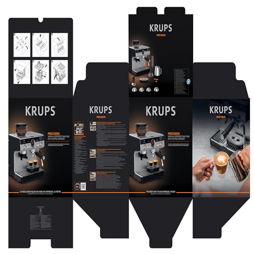 Krups Precision Cafetera profesional para espresso y capuccino,con molinillo integrado y 30 ajustes de molienda,cafetera con ajustes de preinfusión y control de temperatura,Acero inoxidable/Negro