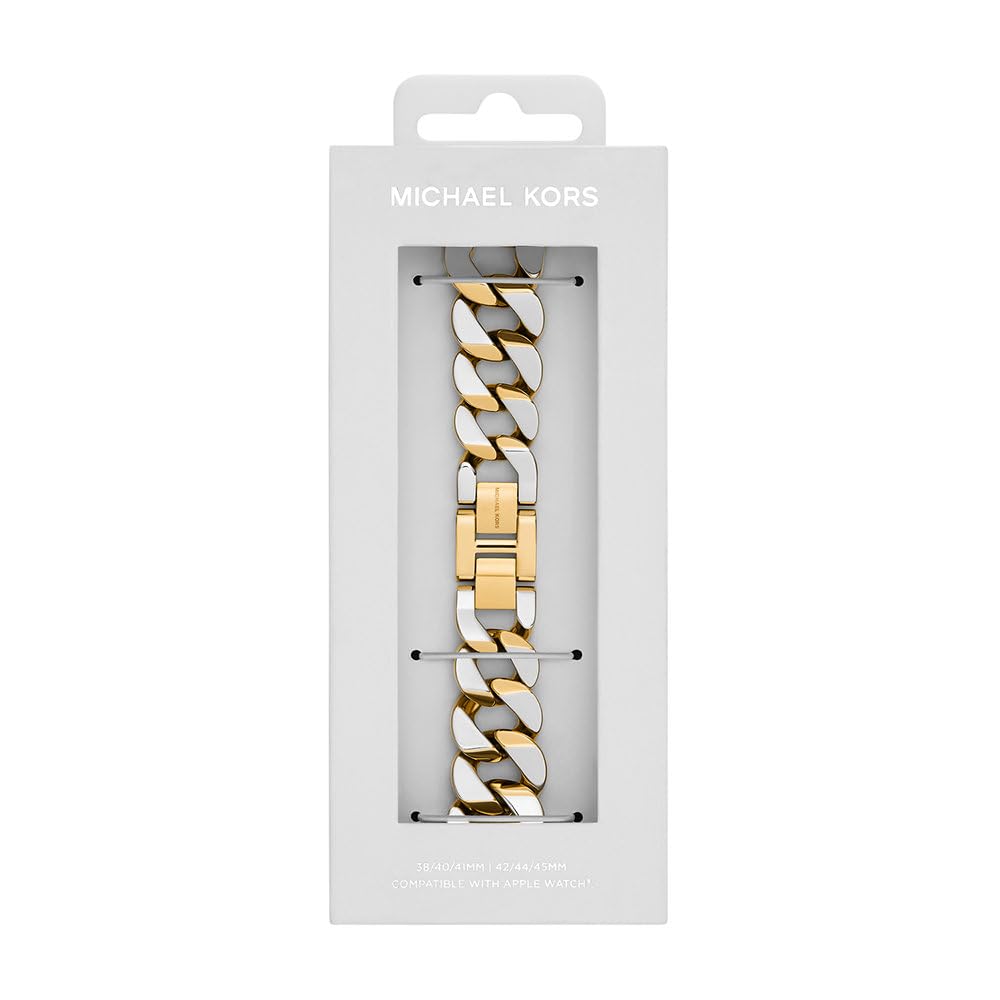 Michael Kors Correa de acero inoxidable o acetato para mujer, compatible con Apple Watch de 38 mm/40 mm/41 mm, Oro y plata
