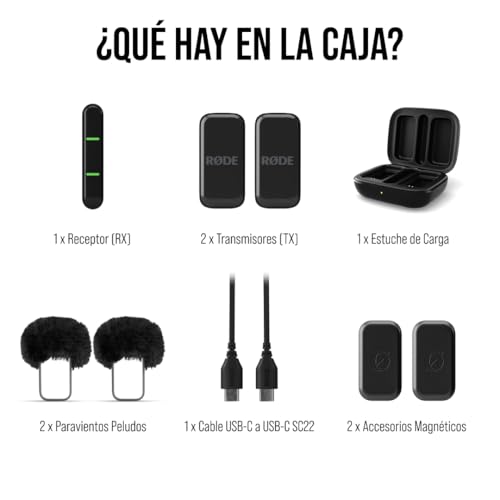 RØDE Wireless Micro - Micrófono inalámbrico Compacto, Dos micrófonos con Estuche de Carga para la creación de Contenido en Smartphone - USB-C, Negro