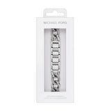 Michael Kors Correa de acero inoxidable o acetato para mujer, compatible con Apple Watch de 38 mm/40 mm/41 mm, Tono plateado