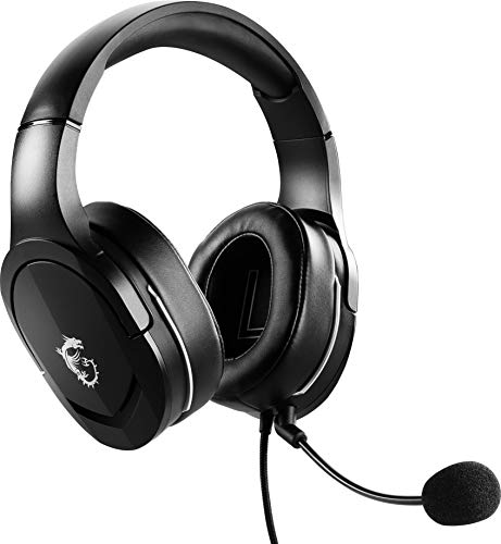 MSI Immerse GH20 - Auriculares para Juegos con Cable, diseño Ligero Ajustable, Controles de Volumen en línea, Auriculares Aptos para Gafas, Conector de Audio de 3.5 mm, PC/Mac/PS4/Xbox, Negro, Grande