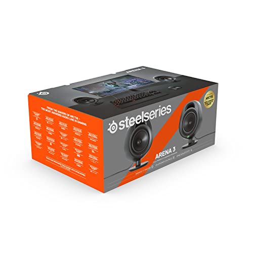 SteelSeries Arena 3 - Altavoces gaming de rango completo 2.0 – Audio inmersivo – Controles de altavoz – Controladores de altavoces 4" – Cableado y Bluetooth – Aux de 3.5mm – PC, Mac, Móvil