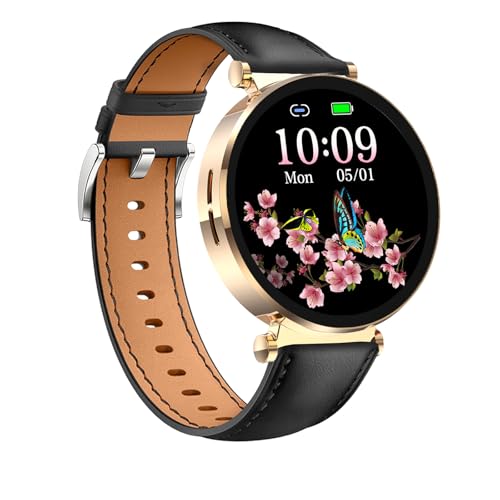 Knauermann Neo 2 (2025) – Oro Redondo – Reloj de Salud Smartwatch – ECG – Función HRV – BT Bluetooth – Apnea del sueño – Presión Arterial – Correa de Piel de Vacuno Negra, Durchmesser: 40 mm,