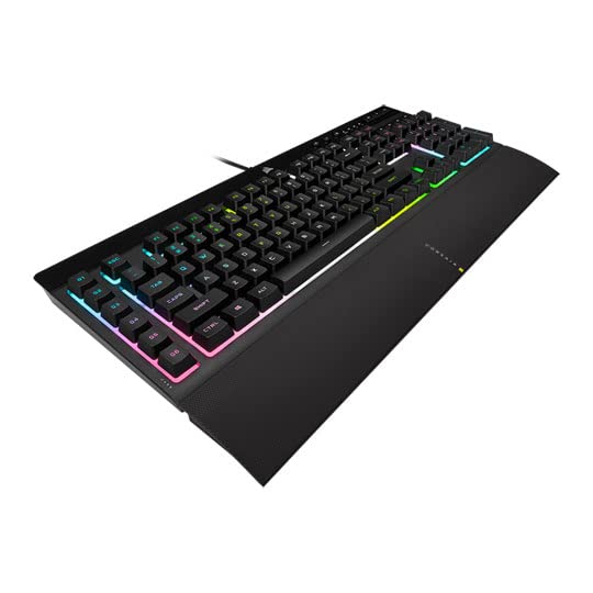 CORSAIR K55 RGB PRO XT Membrana Teclado para juegos con cable, IP42, resistente al polvo y a derrames, 6 teclas macro con integración Elgato, compatible con iCUE, QWERTY UK, PC, Mac, Xbox, color negro