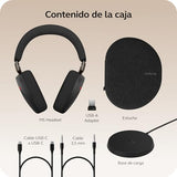 Jabra Evolve3 85 Auriculares Over-Ear Bluetooth Inalámbricos con Micrófono y Base Carga para Trabajo, USB-A, IA Llamadas, ANC Adaptativa, 25h Batería, MS Teams Certificado, Negro