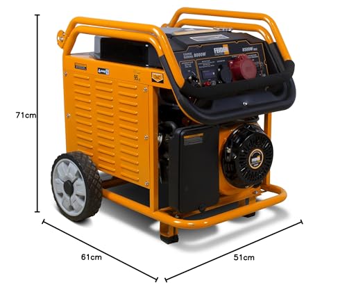 FEIDER Grupo Electrogénico Gasolina Trifásico 8500 W Tecnología AVR, Arranque Eléctrico, Motor 19 CV, Capacidad Tanque 25 L, Asa De Transporte, Kit De Ruedas Astillero – FG8500ES