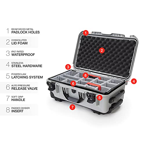 Nanuk 935 - Funda rígida Impermeable con Ruedas y Divisor Acolchado, Color Plateado