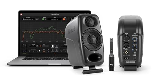 IK Multimedia iLoud Micro Monitor Pro - Par - Monitores de estudio compactos, de 2 vías, biamplificados, altamente portátiles y controlados digitalmente. Incluye micrófono ARC. Color negro.