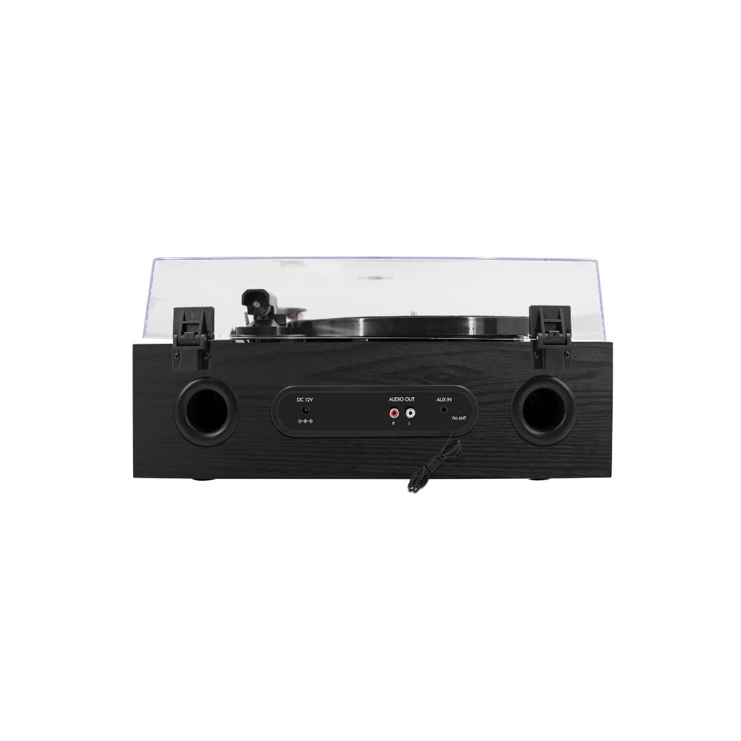 Platino Vinilo Halterrego Todo en uno con 2 HP Integrados/Tapa, RMS 2 x 8 W, 3 velocidades, Reproductor de CD, BT in, Radio FM, Aux in, RCA out, Color Negro