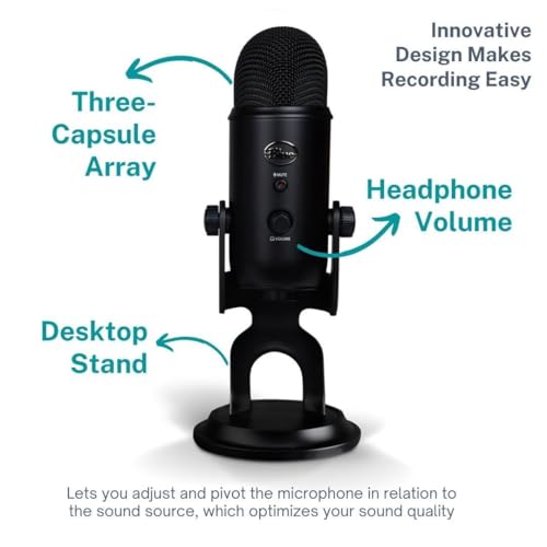 Blue Microphones Micrófono Yeti Azul (apagón) con Soporte de Brazo Knox, Filtro Pop y Paquete de Montaje de amortiguación, USB