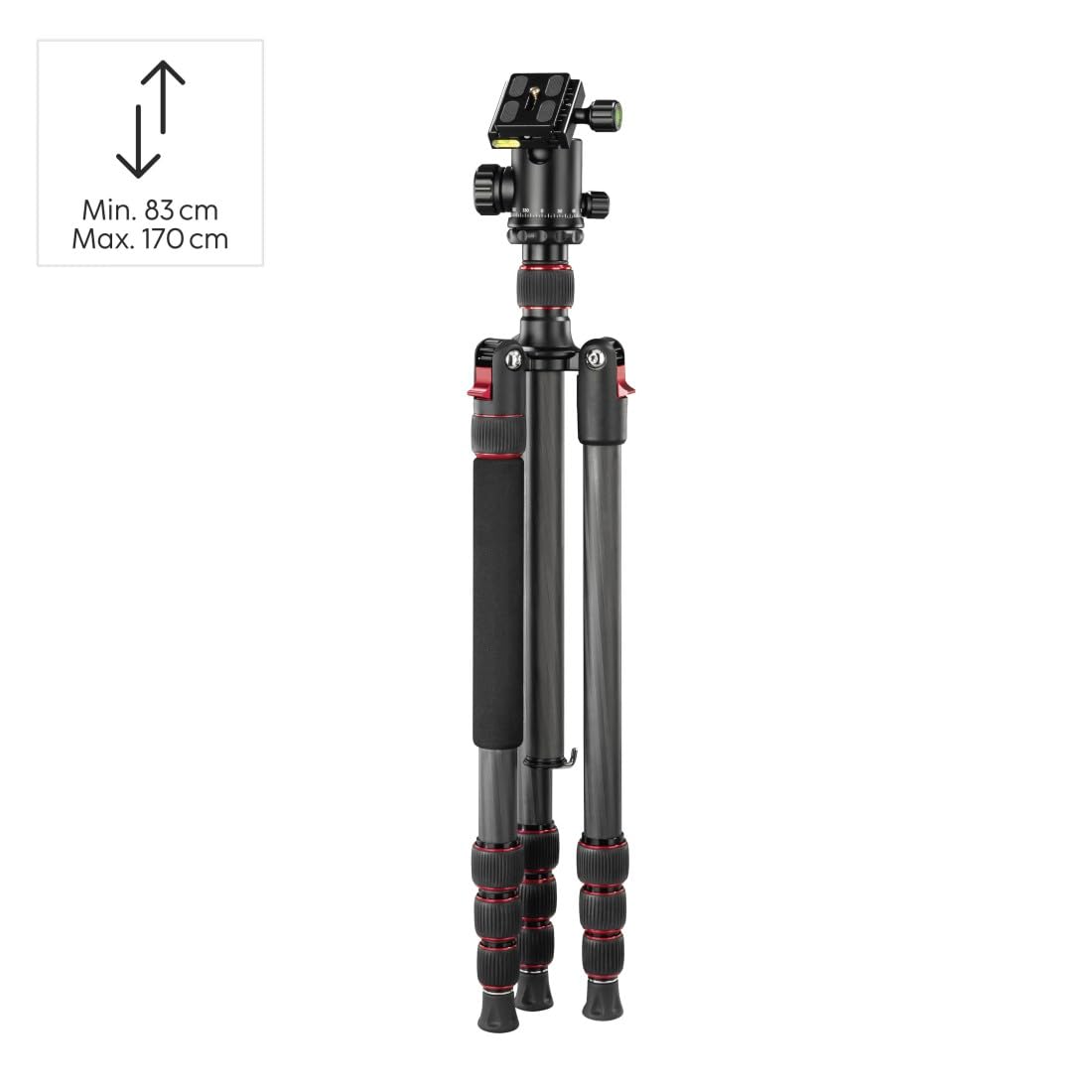 Hama Ramble II Duo - Trípode para cámara 2 en 1 y Soporte para teléfono móvil con Soporte para teléfono móvil, trípode Estable y Ligero de Carbono, trípode para Fotos de 3 Posiciones Extensible máx.