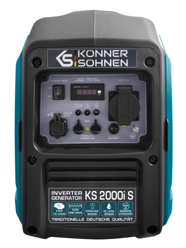 Könner&Söhn KS 2000i S - Generador de inversor (64 dB Lpa 7 m), potencia máxima de 2000 W, 1 x 16 A (230 V), 2 puertos USB, bobinado de cobre, protección contra cortocircuitos y sobrecargas