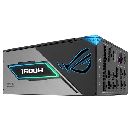 ASUS ROG Thor 1600W Titanium III Fuente de alimentación, 80 Plus Titanium, ATX 3.1, MOSFET GAN, Estabilizador de Voltaje Inteligente, Pantalla OLED magnética, Modo Turbo, 10 años de protección