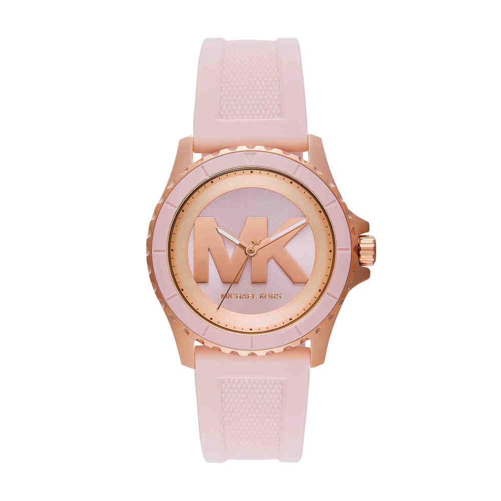Michael Kors Reloj Everest para Mujer, Movimiento cronógrafo de Cuarzo con Correa de Acero Inoxidable o Silicona, 40 mm, Tono Oro Rosa