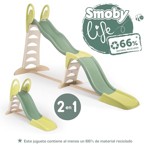 Smoby Life Tobogán Super Megagliss 2 en 1 - con Rampa Triple Onda, Conexión de Agua, Escalera Antideslizante, Protección UV, Material Reciclado, a Partir de 2 Años, Fácil Montaje (7600820201)