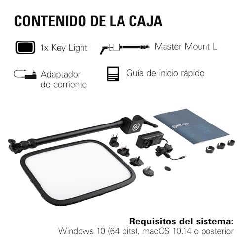 Elgato Key Light - Luz profesional de estudio de 2800 lúmenes, con soporte de escritorio para streaming, grabación y videoconferencia, temperatura y brillo ajustables con app en Mac, PC, iOS, Android
