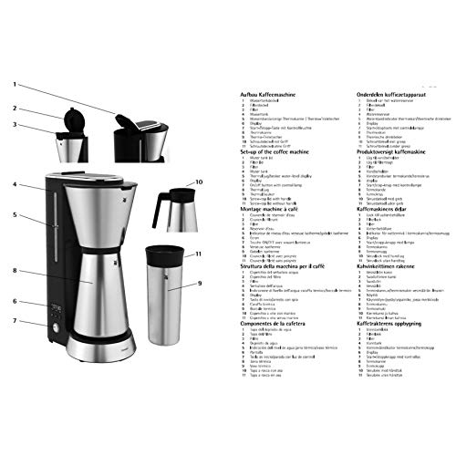 WMF Kitchenminis - Cafetera Aroma de goteo con termo, cafetera de filtro para hasta 5 tazas de café, vaso térmico 350 ml, programa antical, indicador agua, display digital, filtro extraible, 760 W