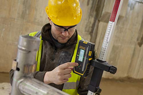 Stanley FatMax - Receptor láser giratorio para láser verde, gran alcance de trabajo: diámetro 600 m, radio 300 m, 2 niveles de precisión, ventana receptora extragrande, color negro y amarillo