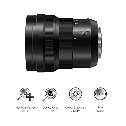 Panasonic LEICA DG VARIO-ELMARIT H-E08018 - Objetivo Gran angular para cámaras de montura M4/3 (Focal 8-18 mm, F2.8-F4, lentes asféricas, tamaño filtro 67 mm, resistente agua/polvo/congelación), negro