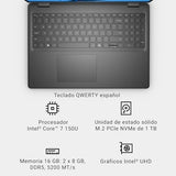 DELL 16 Ordenador Portátil DC16250 – 16" 2K (1920x1200), Intel Core 7 150U, Gráficos Intel UHD, 16GB RAM DDR5, 1TB SSD, Windows 11 Home, Lector de Huellas, Teclado QWERTY Español – Negro Carbón