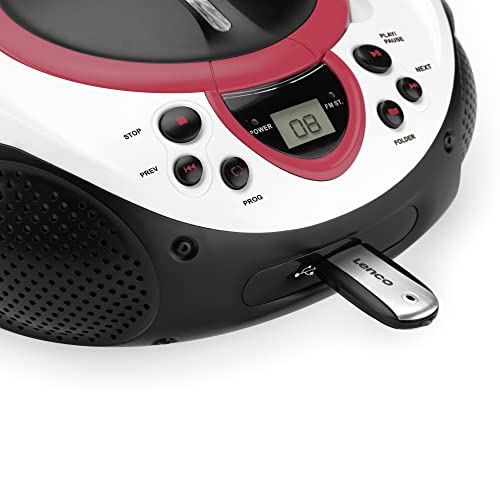 Lenco SCD-38 USB Rosa - Radio FM portátil con Reproductor de CD/MP3 - Entrada USB - Entrada AUX - Rosa