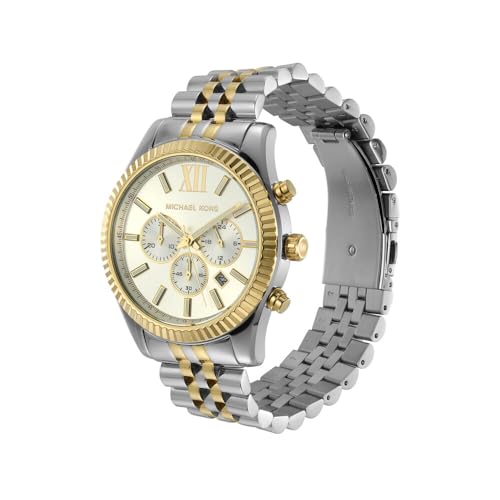 Michael Kors - Cronógrafo Lexington con Correa de Acero Inoxidable Plateado y Dorado para Hombre MK8344