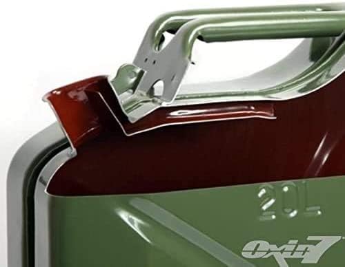 Oxid7® 5x Bidón metálico de combustible 20 litros verde oliva incl. embudo de llenado | Apto para gasolina, gasóleo y bioetanol | Bidón de gasolina 20L con homologación UN y homologado