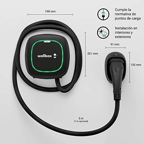 Wallbox Kit Pulsar MAX (Cargador de vehículo eléctrico, medidor de Potencia y Cable Dock) 22 kW, Cable 5 m, T2 Negro. Compatible con Alexa y Google Home.