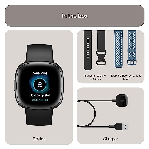 Fitbit Versa 4 Bundle (con Correa Deportiva) Reloj Inteligente de Fitness con GPS Integrado y hasta 6 días de duración de la batería, Compatible con Android e iOS.
