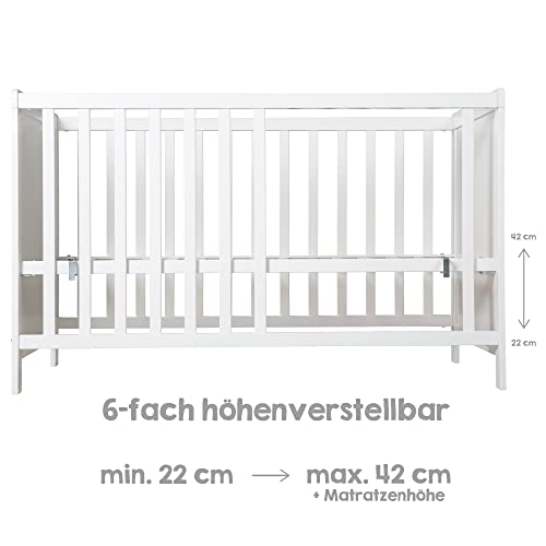 roba Cuna Colecho 60 x 120 cm, 2en1, Convertible en Cama de Bebé Independiente, Ajustable en Altura, 5 Barrotes Desmontables, Madera Blanca