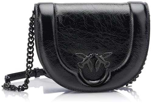 Pinko Love Round Click Mini Borla Crinckle Laminado, Bolsa Mujeres, Z99b_Black Limusine Block Color