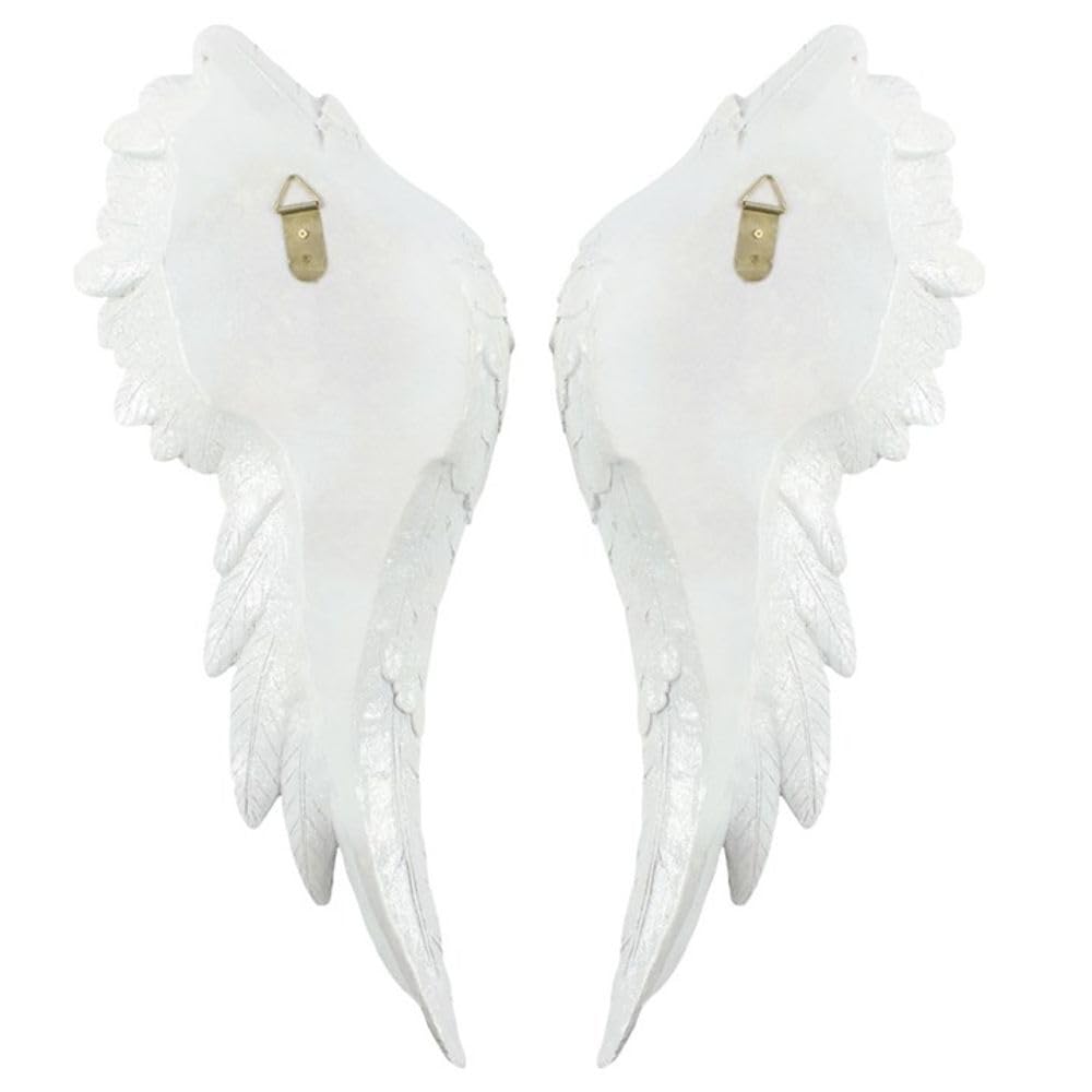 Jones Home & Gift Encantadoras alas de ángel blancas con purpurina, 54 cm x 21,5 cm (1 par), diseño auténtico, material duradero, perfecto para el hogar y la oficina