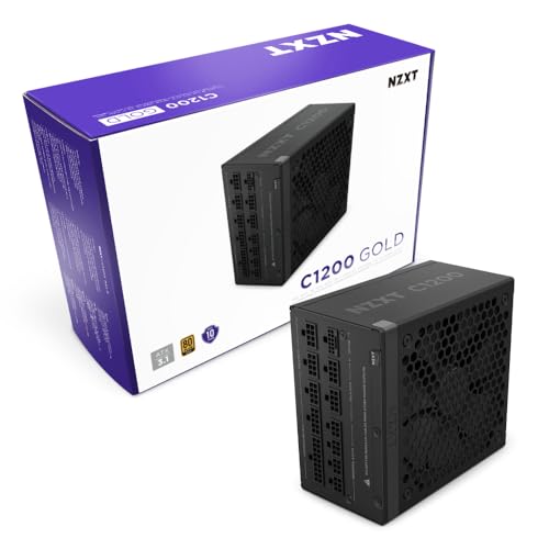 NZXT C1200 Gold ATX 3.1 - Fuente de alimentación para PC Gaming Totalmente Modular de bajo Ruido - 1200 W - 80 Plus Gold - Conector 2×6 de 12 V - Condensadores 100% japoneses - Negra