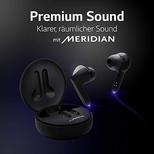 LG TONE Free FN5 Auriculares True Wireless con autolimpieza UVnano que elimina el 99,9% de las bacterias, tecnología Meridian Sound, doble micrófono para llamadas en la oficina y carga rápida en negro