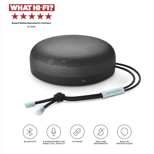 Bang & Olufsen Beosound A1 (2.ª Gen) Altavoz Bluetooth Inalámbrico Portátil Resistente al Agua y al Polvo con Sonido de 360 Grados, Alexa y Speakerphone, hasta 18 Horas de Batería - Oxygen