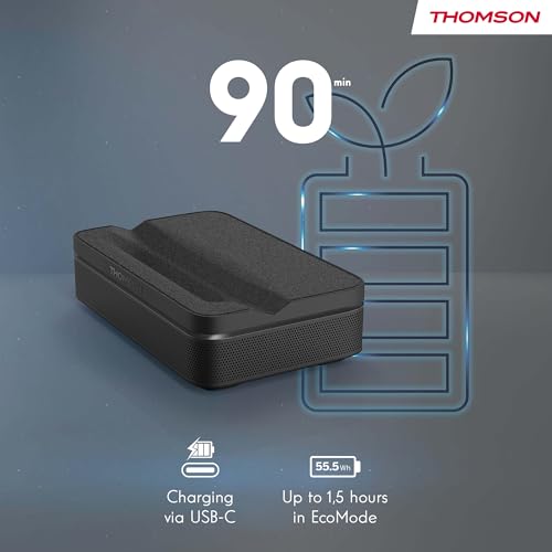 Thomson Sirius PG55B Proyector Láser RGB Inteligente, Tiro Ultra Corto, Full HD 1080p, Google TV, 600 ANSI, Auto Enfoque, HDR10+, Dolby Digital+, Batería, WiFi, Bluetooth