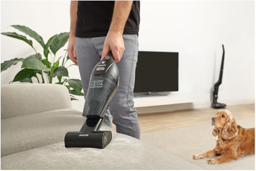 SENCOR SVC 0675BK EUE2 Aspiradora Sin Cable 4 en 1 con Mopa – Escoba y Unidad Manual Extraíble, Batería Li-Ion 25,2V, Cepillo Motorizarte Cat&Dog, Autonomía de 50 min, Filtración HEPA