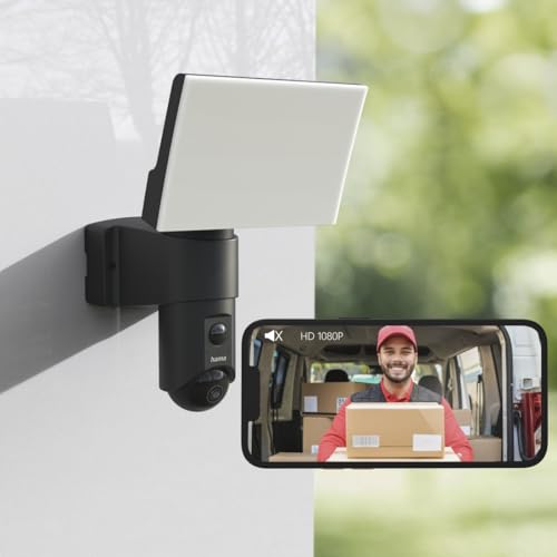 Hama | Cámara de vigilancia Exterior, 1080P, Sensor de Movimiento y luz, Full HD, Compatible con Amazon Alexa y Google Assistant.