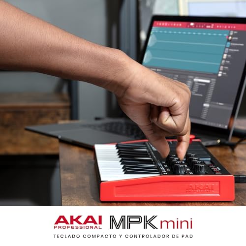 Akai Professional MPK Mini MK3 - Teclado Controlador MIDI USB de 25 Teclas con 8 Drum Pads, 8 Perillas, Software de Producción Musical y Native Instruments Sound Package (NKS Integration)