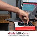 Akai Professional MPK Mini MK3 - Teclado Controlador MIDI USB de 25 Teclas con 8 Drum Pads, 8 Perillas, Software de Producción Musical y Native Instruments Sound Package (NKS Integration)