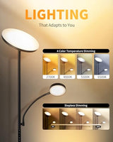 LuminexDesigns Lámpara de Pie LED con Mesa, 36W+7W Regulable 3200LM+600LM con Mando, Cabezal Giratorio 350°, 2700K-6500K, Lámpara Moderna para Salón Negra