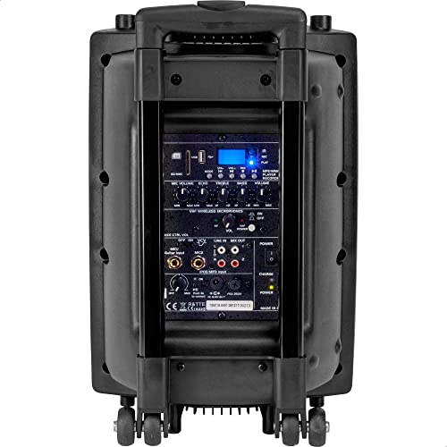 Ibiza - PORT10VHF-BT - Altavoz portátil 10"/500W MAX con 2 micrófonos (con cable y VHF), mando a distancia y cubierta protectora - Bluetooth, USB, SD - Duración de la batería de 5 a 7h - Speaker Box