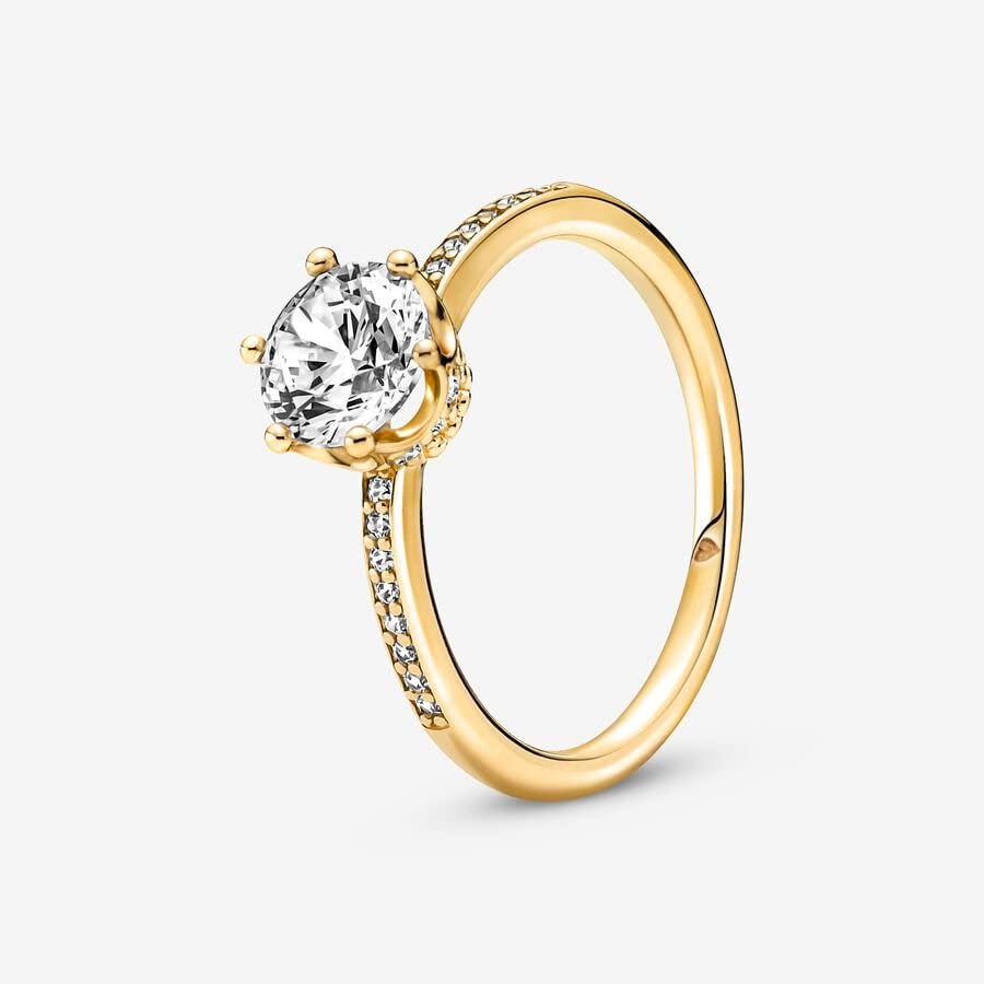 Pandora Passions Sparkling Crown 14k gold-plated ring with clear cubic zirconia, 52