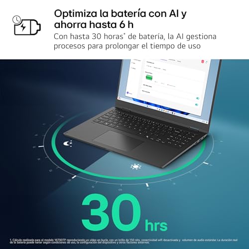 LG gram 14Z90T-G.AD88B Portátil 14 Pulgadas, FHD IPS, Intel Core Ultra7, 32GB RAM, 1TB SSD, Antirreflejo, 1.120 g, Batería hasta 30h, Windows 11, Negro
